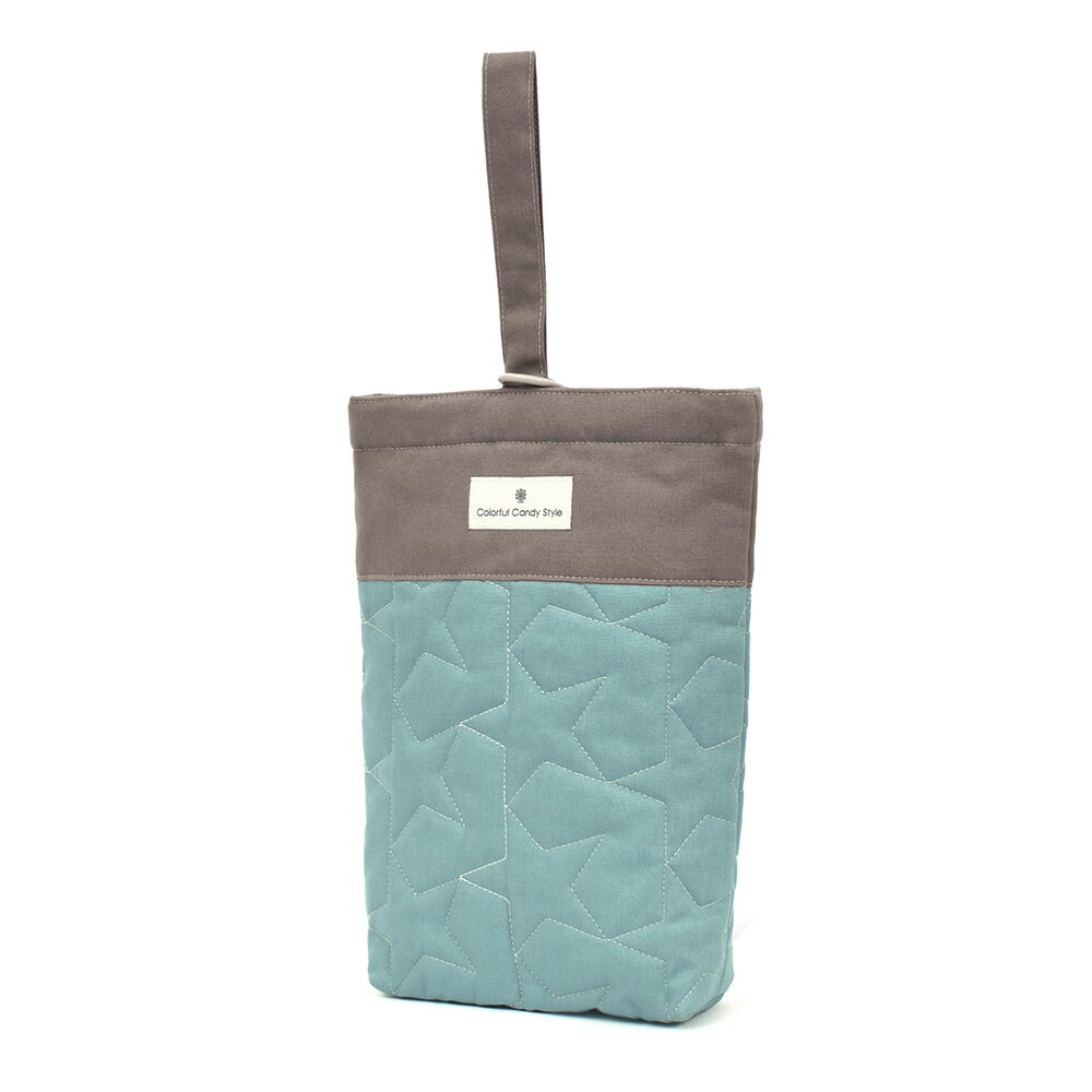 シューズケース キルティング ネームタグ付き マチ付き くすみ無地 ターコイズ 子供用 上履き入れ 上履..