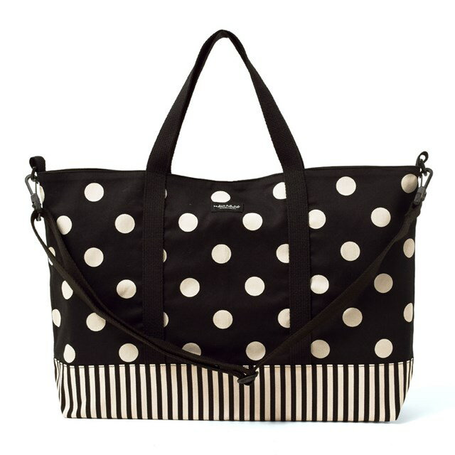 ピアノ絵本 decor PolkaDot レッスンバッグ マチ付き polka dot large(twill・black)×narrow stripe(twill・black) 子供用 手提げバッグ お稽古バッグ 絵本袋 通学 入園グッズ 子供 ピアノ おけいこバッグ ショルダー 手さげ 男の子 女の子 小学校