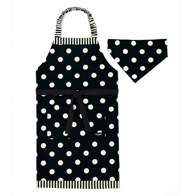 decor PolkaDot エプロン 130-160サイズ polka dot large(twill・black)×narrow stripe(twill・black) 子供用 子供 エプロン 三角巾 セット ゴム キッズエプロン 子供用 おしゃれ 幼児 小学生 かわいい 女の子 小学校