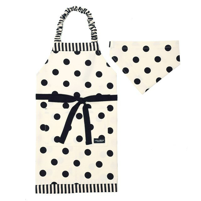 decor PolkaDot エプロン 100-120サイズ polka dot large(twill・white)×narrow stripe(twill・black) 子供用 子供 エプロン 三角巾 セット ゴム キッズエプロン 子供用 おしゃれ 幼児 小学生 かわいい 女の子 小学校