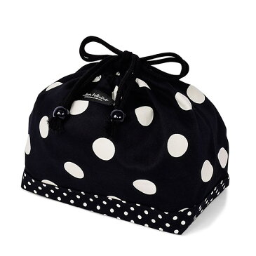 【ゆうパケット配送】decor PolkaDot 巾着 中 マチ有りお弁当袋 polka dot large(twill・black)xpolka dot small(twill・black) 子供用 中 マチ有りお弁当袋 お弁当 巾着 お弁当袋 キッズ お弁当バッグ ランチ 巾着 ランチ袋 幼稚園 幼児 お弁当 袋 おしゃれ