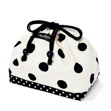 【ゆうパケット配送】decor PolkaDot 巾着 中 マチ有りお弁当袋 polka dot large(twill・white)xpolka dot small(twill・black) 子供用 中 マチ有りお弁当袋 お弁当 巾着 お弁当袋 キッズ お弁当バッグ ランチ 巾着 ランチ袋 幼稚園 幼児 お弁当 袋 おしゃれ