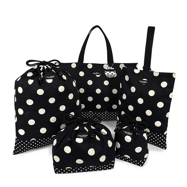 decor PolkaDot 入園入学セット リバーシブル polka dot large(twill・black)xpolka dot small(twill・black) リバーシブル レッスンバッグ シューズケース 体操服袋 入園 バッグ セット 幼稚園 入園グッズ 入学準備 袋 セット 入学 レッスンバッグ セット 巾着袋 入園