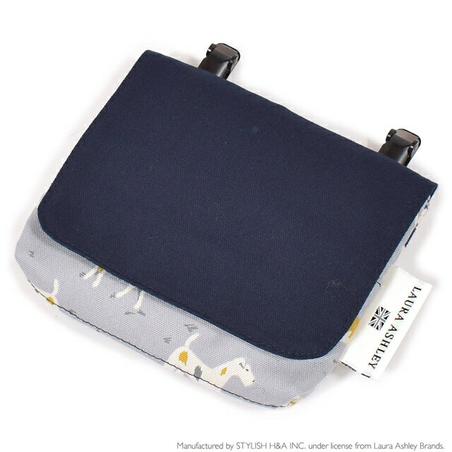 LAURA ASHLEY 移動ポケット ラージタイプ 付けポケット DOGS with Royal Navy 子供 ポケットポーチ ラージタイプ ハンカチ ティッシュ ウエストポーチ クリップポーチ マスクケース 小学校