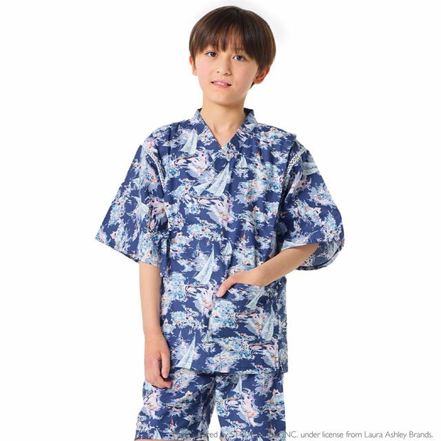 じんべい（男の子） LAURA ASHLEY じんべい(男の子) Riviera 110～130cm ジュニア キッズ 子供 男の子 甚平 甚兵衛 ジンベイ ジンベエ じんべえ 綿100% 小学生 男子 夏向き 夏祭り 部屋着 花火大会 納涼祭 イベント 110cm 120cm 130cm