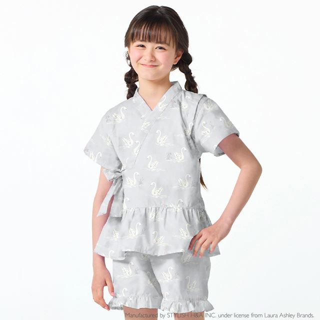 LAURA ASHLEY じんべい 女の子 Swans 110～130cm ジュニア キッズ 子供 男の子 甚平 甚兵衛 ジンベイ ジンベエ じんべえ 綿100% 小学生 男子 夏向き 夏祭り 部屋着 花火大会 納涼祭 イベント 1…