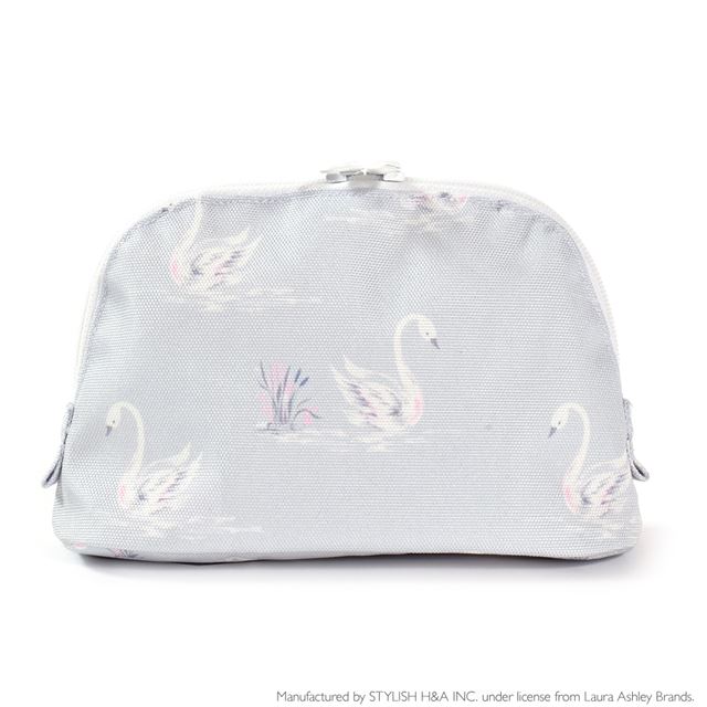 【25日限定 10％OFF】LAURA ASHLEY ラウンドポーチ スモール 撥水 軽量 Swans 化粧ポーチ おしゃれ 化粧ポーチ かわいい化粧ポーチ 小さめ jog