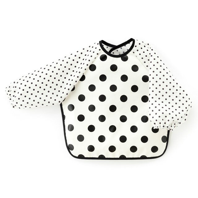 お食事エプロン 長袖タイプ polka dot large(broadcloth・white)【ビブ よだれかけ 前掛け】(赤ちゃん ベビー 出産祝い男の子 女の子)