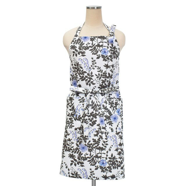 【 全品10％OFF 本日限り】【ゆうパケット配送】 エプロン リリーオブザバレー ホワイト 花柄 おしゃれ かわいい ワンピース カフェ 首掛け 首かけ 洗える ミディアム丈 キッチン 大きめポケット 前結び 後ろ結び
