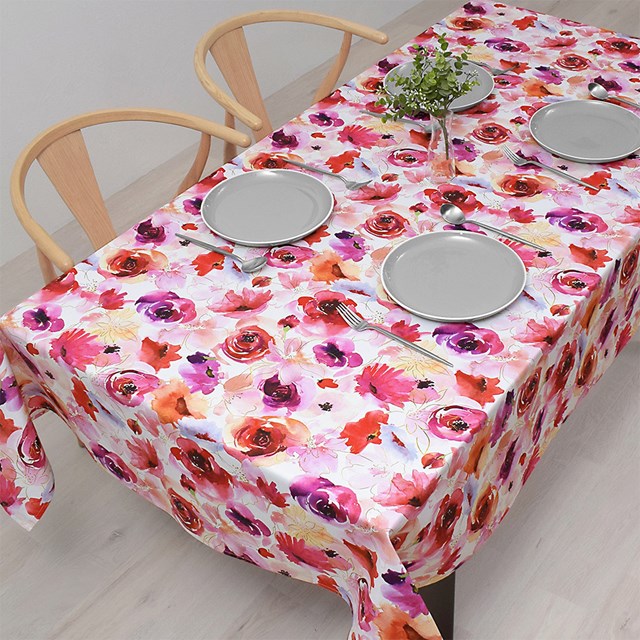 130 cmX170 cm - 【新生活応援フェア】テーブルクロス 142×180cm スタンダード 綿100% ブロッサム 花柄 フラワー 薔薇柄 おしゃれ キャンプ BBQ アウトドア テーブルマット 食卓カバー ダイニングテーブル テーブル 食卓 長方形 ダイニング カバー