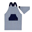【18日限定5%OFF】バッククロス 子ども エプロン 100〜120cm チェック大 紺 子供用 子供 エプロン 三角巾 セット キッズエプロン 子供用 おし...