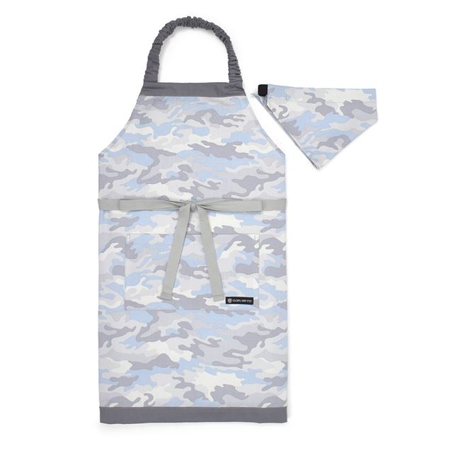 子どもエプロン 130～160cm カモフラ アイスグレー こども こどもエプロン 子供用 子供 エプロン 三角巾 セット ゴム キッズエプロン 子供用 おしゃれ 幼児 小学生 かわいい 男の子 小学校