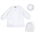 【5h限定12%OFF】【ゆうパケット配送】 給食エプロンセット 前開きタイプ 給食衣 3点セット 無地 白 抗菌加工 割烹着 給食帽 給食袋 巾着 巾着袋 男...