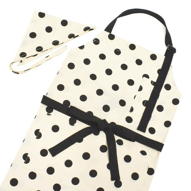 エプロン(150〜フリーサイズ) 三角巾付き polka dot large (twill・white)