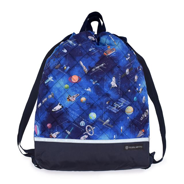 ナップサック キルティング マチ付き 撥水 ノーアイロン リフレクター 未来の惑星探査と宇宙船 子供用 巾着 体操着入れ 子供 キッズ お着替え袋 ランドセルの上から 体操服入れ 体操服袋 小学生 小学校