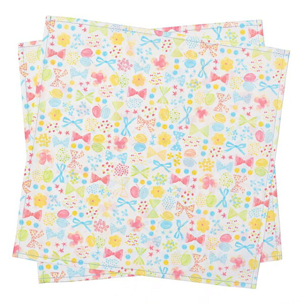 ランチクロス・給食ナフキン(45cm×45cm)2枚セットフラワービーズとふんわりパステルリボン子供用ナフキン小学校ランチョンマ