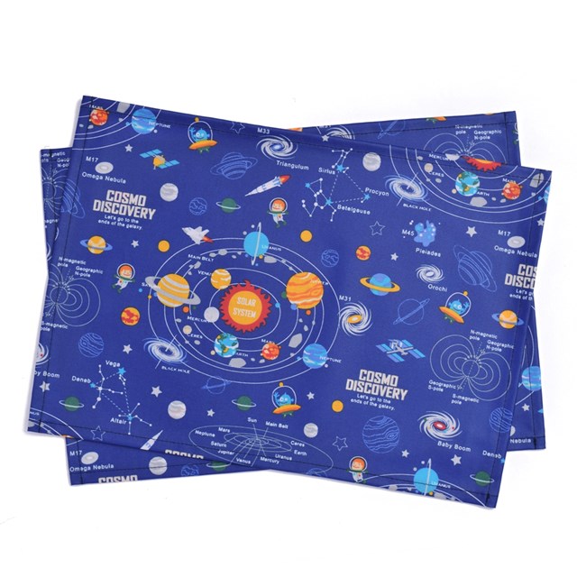 ラミネートランチョンマット太陽系惑星とコスモプラネタリウム(スケアー地・ロイヤルブルー)日本製