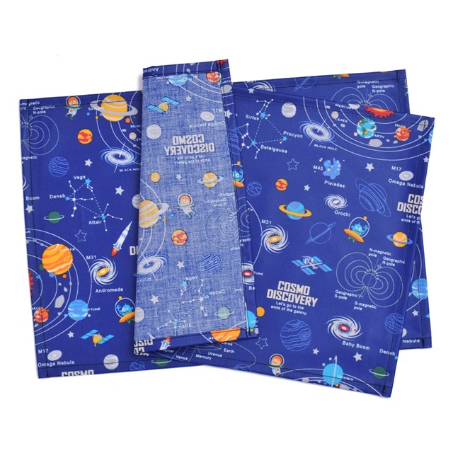 ラミネートランチョンマット太陽系惑星とコスモプラネタリウム(スケアー地・ロイヤルブルー)日本製