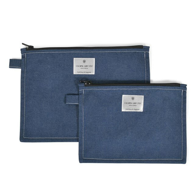 【特別割引50%OFF】ポーチ フラットポーチ ポーチ おしゃれセット 抗ウイルス 抗菌 ブルー マチなし 小..