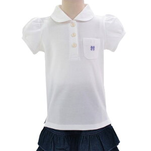 ポロシャツ(半袖) ホワイト×Wリボン(刺繍入り) 子供用スクールポロシャツ 子供 白 ポロシャツ 綿100 コットン 名札 通学 キッズ 小学生