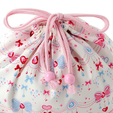 巾着 中 マチ有りお弁当袋(ネームタグ付き) きらきらリボンのジュエリーボックス 子供用 中 マチ有りお弁当袋 お弁当 巾着 お弁当袋 キッズ お弁当バッグ ランチ 巾着 ランチ袋 幼稚園 幼児 お弁当 袋 おしゃれ