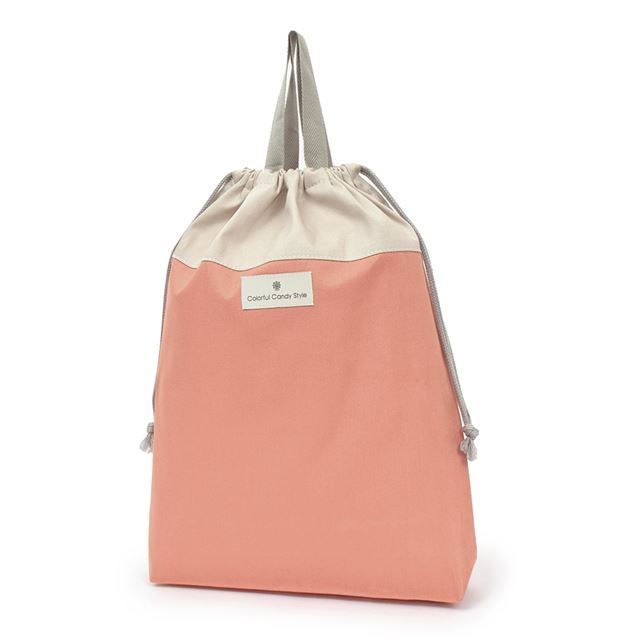 【ゆうパケット配送】 大 体操服袋 ネームタグ付き 持ち手マチ付き くすみ無地 アプリコット くすみカ..