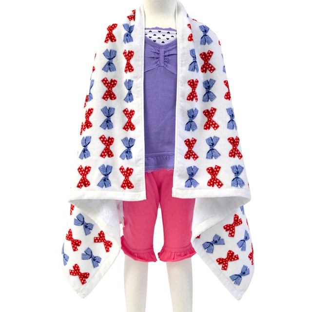 プールタオル 平面 ポルカドットとストライプのフレンチリボン バスタオル 子供用 プールタオル 平面 67x117 キッズ ジュニア スイミングタオル 子供 プール タオル 保育園 お昼寝タオル 幼稚園 小学生