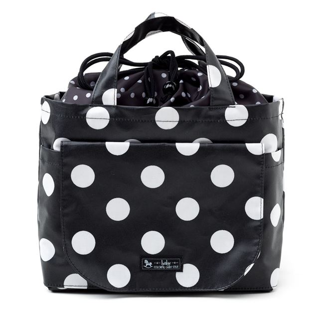 アウトレット おむつポーチ 巾着トートタイプ polka dot large(broadcloth black)