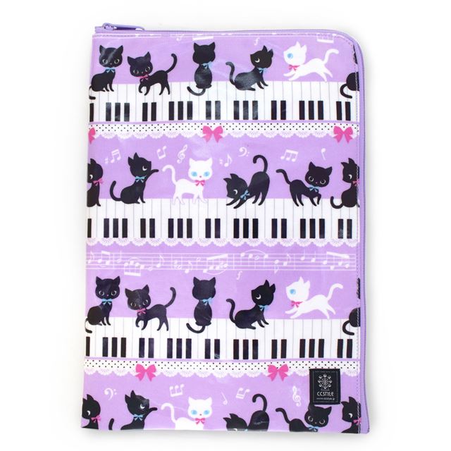 アウトレット 連絡袋 A4 サイズ ピアノの上で踊る黒猫ワルツ ラベンダー jog