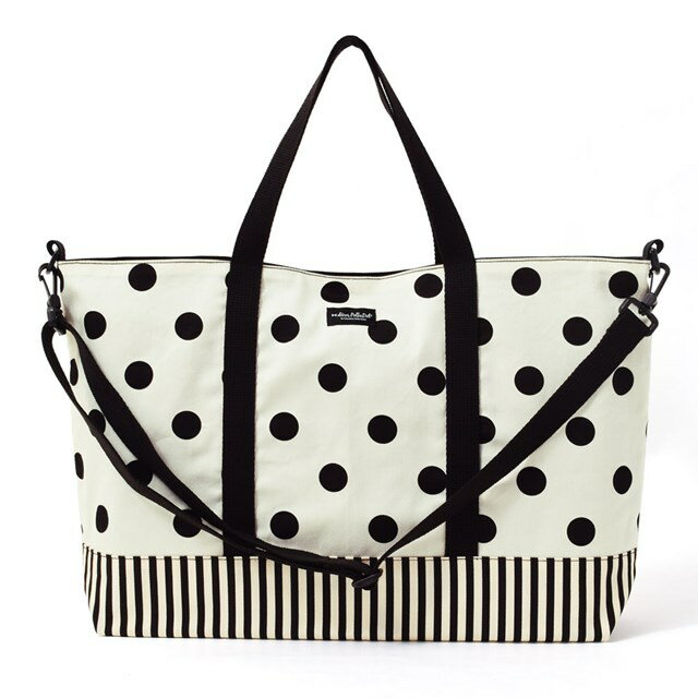 decor PolkaDot レッスンバッグ マチ付き polka dot large(twill・white)×narrow stripe(twill・black) 子供用 手提げバッグ お稽古バッグ 絵本袋 通学 入園グッズ 子供 ピアノ レッスンバック おけいこバッグ ショルダー