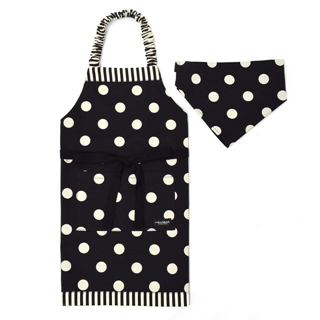 decor PolkaDot エプロン 100-120サイズ polka dot large(twill・black)×narrow stripe(twill・black) 子供用 子供 エプロン 三角巾 セット ゴム キッズエプロン 子供用 おしゃれ 幼児 小学生 かわいい