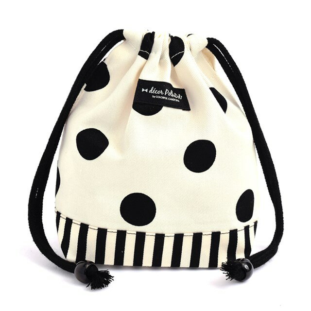 コップ袋 【ゆうパケット配送】decor PolkaDot 巾着 小 コップ袋 polka dot large(twill・white)xnarrow stripe(twill・black) 子供用 巾着袋 コップ入れ コップ袋 巾着 コップ入れ 巾着袋 小 保育園 コップ 袋 幼稚園 入園準備 小学校