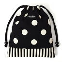 【ゆうパケット配送】decor PolkaDot 巾着 給食袋 polka dot large (twill black)×narrow stripe (twill black) 子供用 巾着袋 中 小学校 お 袋 袋 給食 袋 小学生 入学 道具袋 巾着 マチ 幼稚園 かわいい 入園準備 入園グッズ 小学校