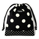 【ゆうパケット配送】decor PolkaDot 巾着 給食袋 polka dot large (twill black)×polka dot small (twill black) 子供用 巾着袋 中 小学校 お 袋 袋 給食 袋 小学生 入学 道具袋 巾着 マチ 幼稚園 かわいい 入園準備 入園グッズ