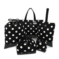 decorPolkaDot 入園入学セット polka dot large(twill・black)×polka dot small(twill・black) (入園 バッグ セット 幼稚園 入園グッズ 入学準備 袋 セット入学