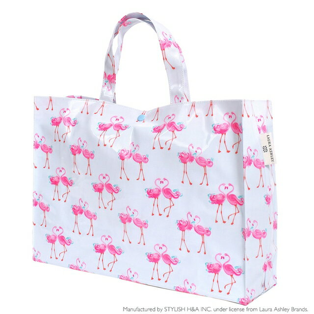 LAURA ASHLEY プールバッグ ラミネートバッグ(スクエアタイプ) Pretty Flamingo 子供用 キッズ スクエア おしゃれ ラミネートバッグ 防水 レッスンバッグ 水泳バッグ 手提げ 撥水 小学生 幼稚園 子供 ビニールバッグ