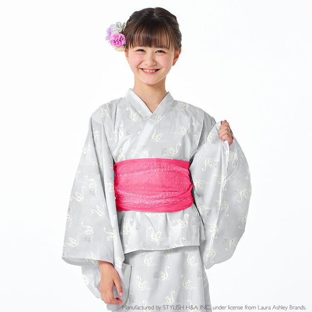【5日限定10％OFF】LAURA ASHLEY 2way浴衣4点セット Swans 110-150cm 浴衣 子供 女の子 セパレート ワンピース キッズ セット ブランド 子ども 2way 浴衣セット 綿100% 小学生 女子 幼稚園 保育園 夏祭り 部屋着 花火大会 110cm 120cm 130cm 140cm 150cmのサムネイル