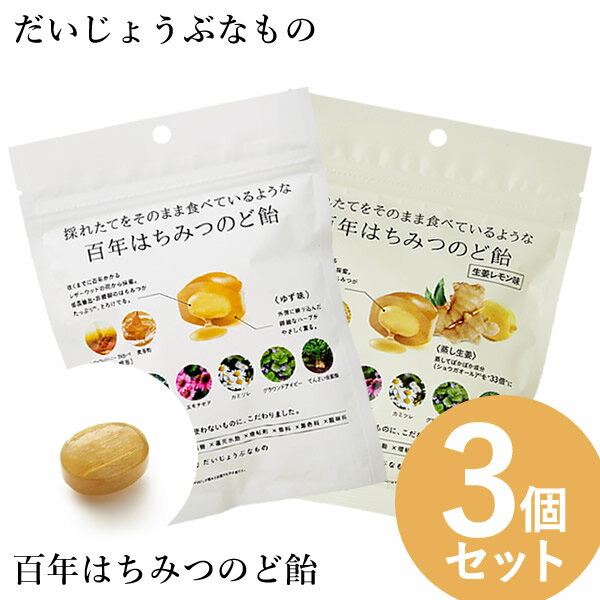 乐天商城 - だいじょうぶなもの 百年はちみつのど飴 ゆず味/生姜レモン味 (レザーウッドハニー ＋ ハーブキャンディ) 3個セット (メール便送料無料) のど飴 レザーウッドハニー ハーブキャンディ はちみつ ノンシュガー 美味しい