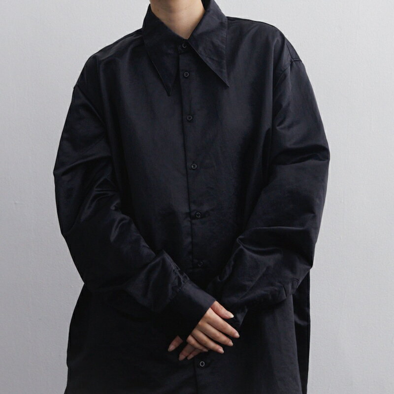 WILLY CHAVARRIA / POINT COLLAR SHIRT SATIN BLACK 送料無料当店通常価格：48,400円(税込)