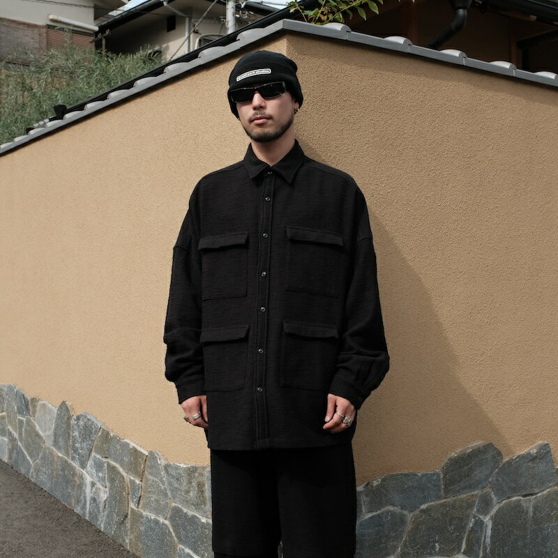 乐天商城 - 【倉庫在庫】INTODUSK / TWEED POCKET BOXY SHIRTS BLACK 24AW FW 送料無料