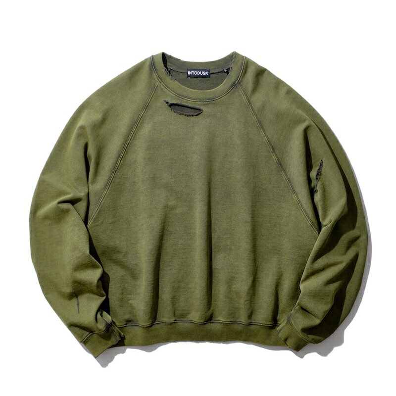 乐天商城 - INTODUSK / DISTRESSEDRAGLANSLEEVESWEAT WASHED FOREST NIGHT 25AW 送料無料