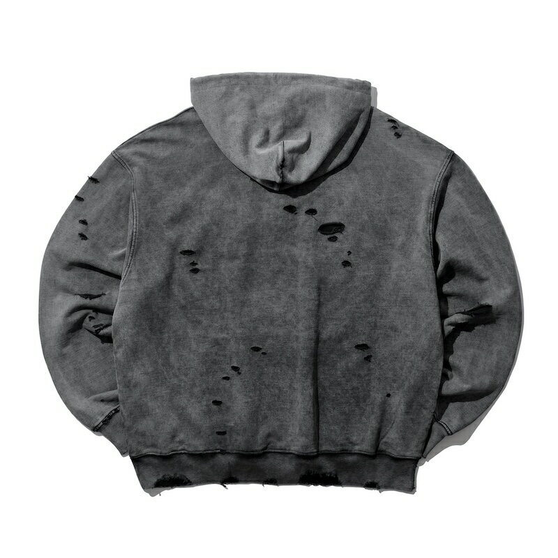 INTODUSK / CUT OUT HOODIE WASHED BLACK ORGANIC 25AW 送料無料