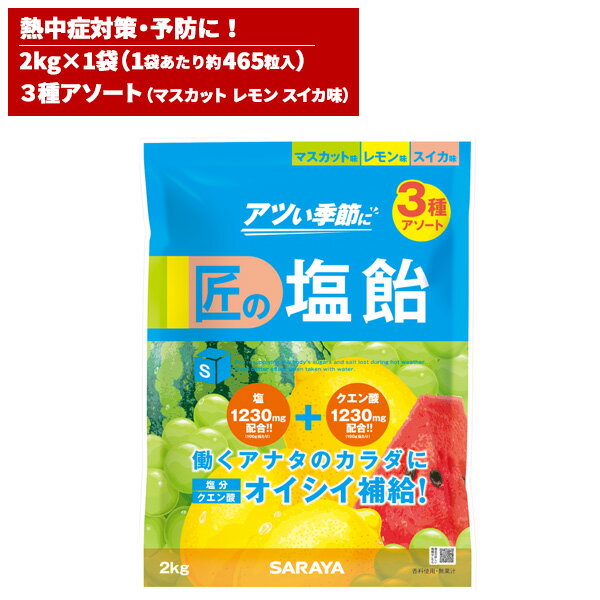 セール価格 サラヤ SARAYA 匠の塩飴 3種アソート味 マスカット・レモン・スイカ 2kg 27861 6/1 ワンダフルデー ポイント+4倍