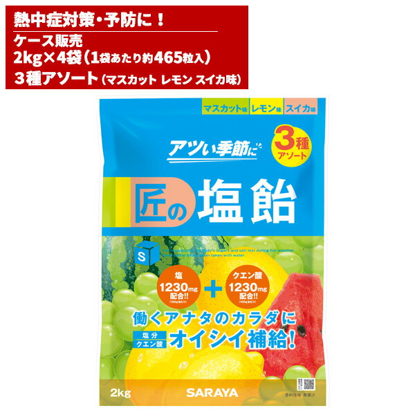 まとめ買い セール価格 サラヤ SARAYA 匠の塩飴 3種アソート味 マスカット・レモン・スイカ 2kg 4袋入 27861