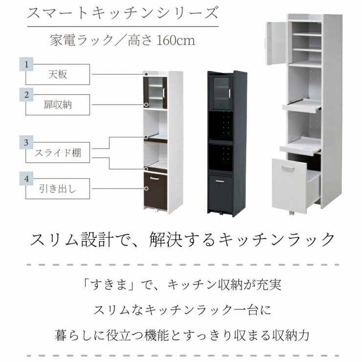 すき間収納 FKC-1532 幅32.5cm 奥行42.5cm 高さ161cm コンセント付き ホワイト ブ...