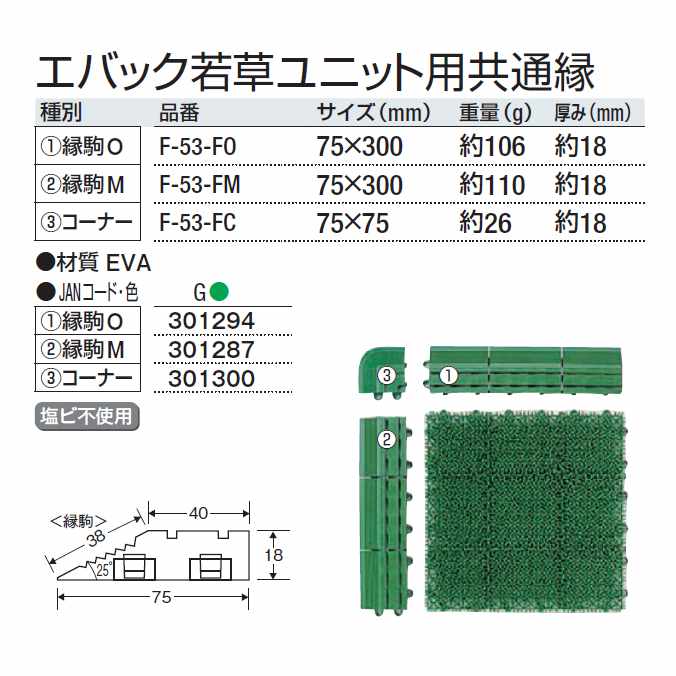 人工芝(業務用)エバック若草ユニット用共通縁 ...の紹介画像2