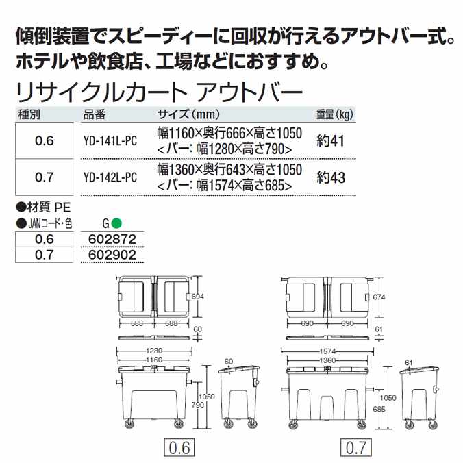 リサイクルカート アウトバー 600L(山崎産...の紹介画像3