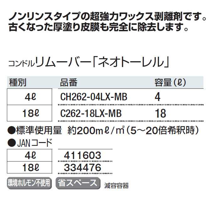 剥離剤 コンドル リムーバー ネオトーレル 4L 山崎産業 CH262-04LX-MB (掃除 施設 激安) 2