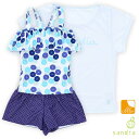 閉店セール!ジュニア水着 女の子 キッズ 水着 sandia サンディア 水着3点セット あさがお UVカット 捲れ防止付き