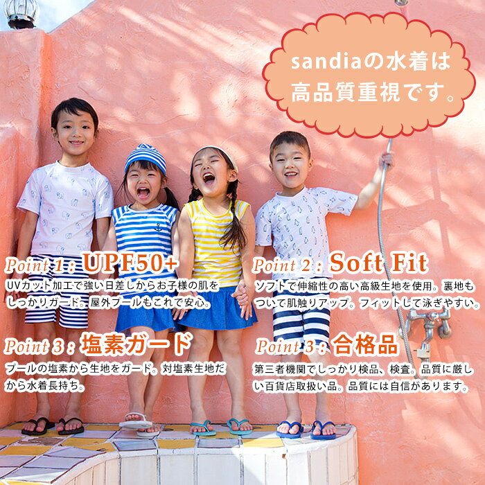 【Sandiaサンディア】子供水着男の子ラッシュガードセットグリーンボーダー